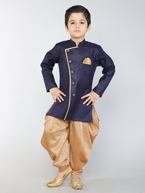 BBS Creation Boy's Festive  Party Angarkha With Dhoti Pant Set ( Navy Blue Pack of 1 )