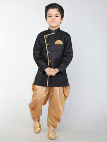 BBS Creation Boy's Festive  Party Angarkha With Dhoti Pant Set ( Black Pack of 1 )