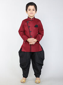 BBS Creation Boy's Festive  Party Angarkha With Dhoti Pant Set ( Maroon Pack of 1 )