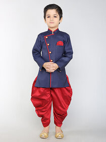BBS Creation Boy's Festive  Party Angarkha With Dhoti Pant Set ( Navy Blue Pack of 1 )