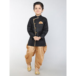 BBS Creation Boy's Festive  Party Angarkha With Dhoti Pant Set ( Black Pack of 1 )