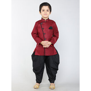                       BBS Creation Boy's Festive  Party Angarkha With Dhoti Pant Set ( Maroon Pack of 1 )                                              