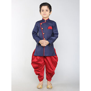                       BBS Creation Boy's Festive  Party Angarkha With Dhoti Pant Set ( Navy Blue Pack of 1 )                                              