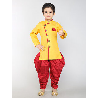 BBS Creation Boy's Festive  Party Angarkha With Dhoti Pant Set ( Yellow Pack of 1 )