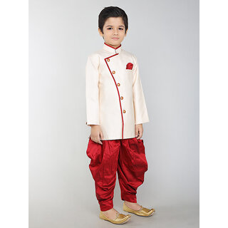                       BBS Creation Boy's Festive  Party Angarkha With Dhoti Pant Set ( Beige Pack of 1 )                                              