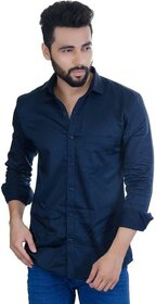 Baleshwar Men Dark Blue Solid Slim Fit Casual Shirt