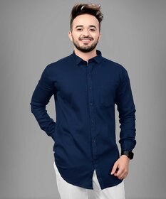 Baleshwar Men Blue Solid Slim Fit Casual Shirt