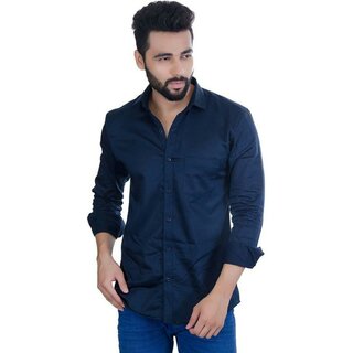                       Baleshwar Men Dark Blue Solid Slim Fit Casual Shirt                                              