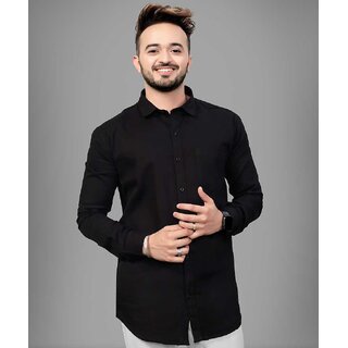                       Baleshwar Men Black Solid Slim Fit Casual Shirt                                              