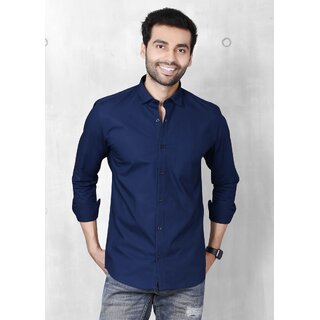                       Baleshwar Men Dark Blue Solid Regular Fit Casual Shirt                                              
