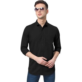                       Baleshwar Men Black Solid Regular Fit Casual Shirt                                              