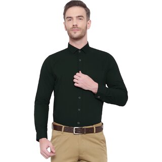                       Baleshwar Men Dark Green Solid Slim Fit Formal Shirt                                              