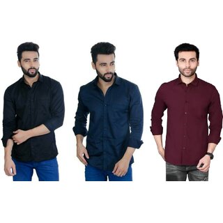                       Baleshwar Men Multicolor Solid Slim Fit Casual Shirt (Pack of 3 Pcs)                                              