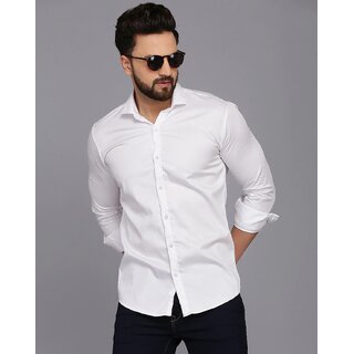                       Baleshwar Men White Solid Slim Fit Casual Shirt                                              
