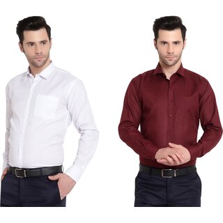                       Baleshwar Men White and Maroon Solid Formal Shirt (Pack of 2 )                                              