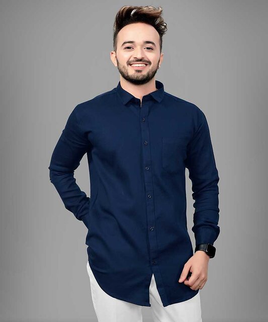 Buy Baleshwar Men Blue Solid Slim Fit Casual Shirt Online - Get 60
