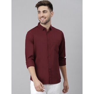                       Baleshwar Men Maroon Solid Regular Fit Casual Shirt                                              