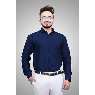                       Baleshwar Men Dark Blue Solid Regular Fit Formal Shirt                                              