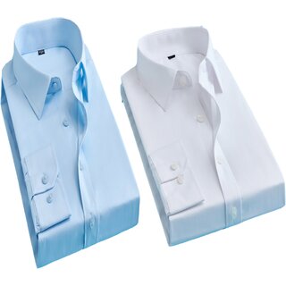                       Baleshwar Men White Solid Casual Shirt (Pack of 2)                                              