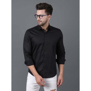                       Baleshwar Mens Black Slim Fit Formal Shirt                                              