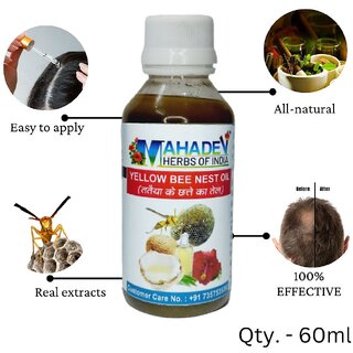                       Mahadev Herbs of India Yellow Bee Nest Hair oil 60ml Tattaiya Ke Chatte Ka Tail Bhirad Oil for Alopecia  Hair Regrow                                              
