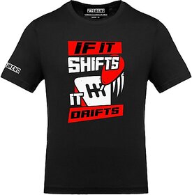Fastbend Mens Black Printed Cotton Blend Round Neck T-Shirt