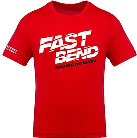 Fastbend Mens White Printed Cotton Blend Round Neck T-Shirt