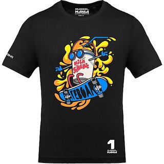 FastB Men Printed Round Neck Black T-Shirt