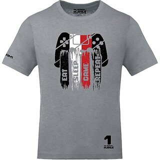                       FastB Men Printed, Typography Round Neck Grey T-Shirt                                              
