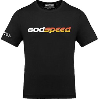                       FastB Couple Printed Round Neck Black T-Shirt                                              
