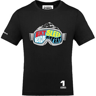                       FastB Men Printed, Typography Round Neck Black T-Shirt                                              