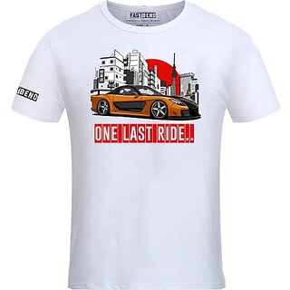                       FastB Men Printed Round Neck White T-Shirt                                              