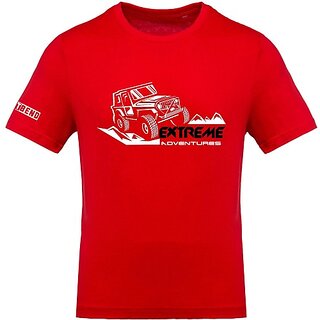                       FastB Men Printed Round Neck Red T-Shirt                                              