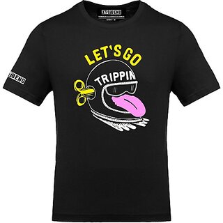 FastB Men Printed Round Neck Black T-Shirt