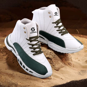 Hakkel High Ankle Comfortable White Green Sneakers For Men