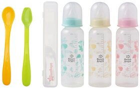 Smart Angel Japan Baby Feeding Spoon Set With Case (2 Pieces)  Baby Feeding Bottle (Pack of 3, 250ml Each), Combo Set