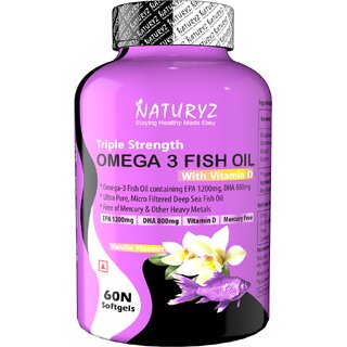 Naturyz Vanilla Flavoured Triple Strength- 60 Capsules2500mg Fish Oil with Vitamin D for better absorption  Highest St