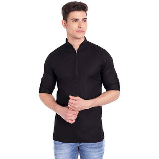                       Vida Loca Black Cotton Solid Slim Fit Full Sleeves Shirt For Mens                                              