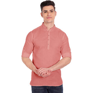                       Vida Loca Peach Cotton Solid Slim Fit Full Sleeves Shirt For Mens                                              