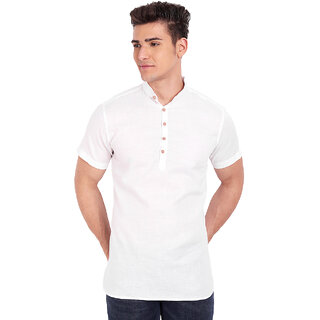                       Vida Loca White Cotton Solid Slim Fit Half Sleeves Shirt For Mens                                              