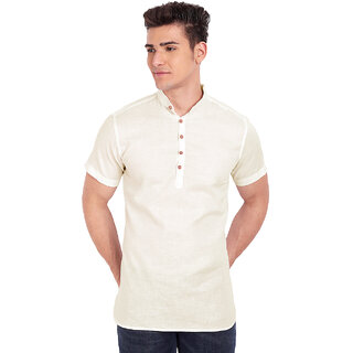                       Vida Loca Beige Cotton Solid Slim Fit Half Sleeves Shirt For Mens                                              