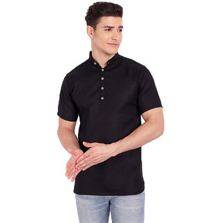                       Vida Loca Black Cotton Solid Slim Fit Half Sleeves Shirt For Mens                                              