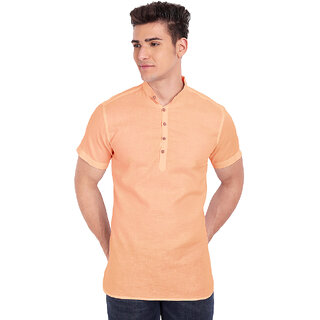                       Vida Loca Orange Cotton Solid Slim Fit Half Sleeves Shirt For Mens                                              