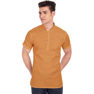                       Vida Loca Golden Cotton Solid Slim Fit Half Sleeves Shirt For Mens                                              