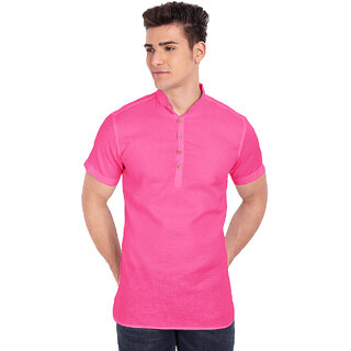                       Vida Loca Pink Cotton Solid Slim Fit Half Sleeves Shirt For Mens                                              