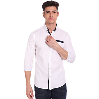                       Vida Loca White Cotton Solid Slim Fit Full Sleeves Shirt For Mens                                              