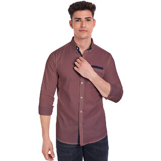                       Vida Loca Rust Cotton Solid Slim Fit Full Sleeves Shirt For Mens                                              