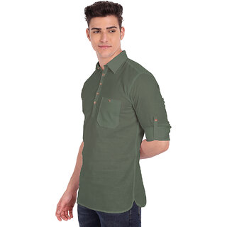                       Vida Loca Green Cotton Solid Slim Fit Full Sleeves Shirt For Mens                                              