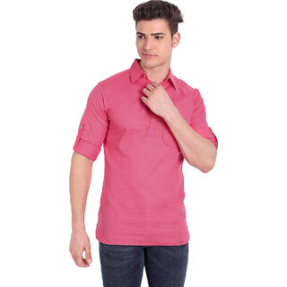                       Vida Loca Pink Cotton Solid Slim Fit Full Sleeves Shirt For Mens                                              