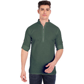                       Vida Loca Green Cotton Solid Slim Fit Full Sleeves Shirt For Mens                                              